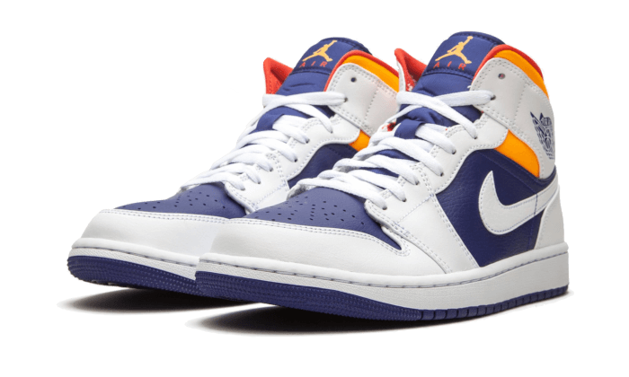 Air Jordan 1 Mid White Laser Orange Deep Royal Blue